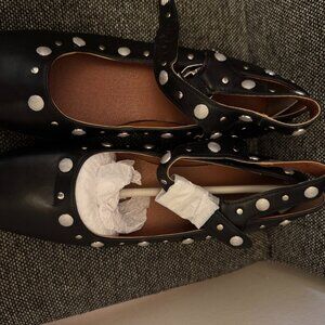 DOEYG Mary Janes Flats for Women Square Toe Studded Flat Chunky Heel NEW